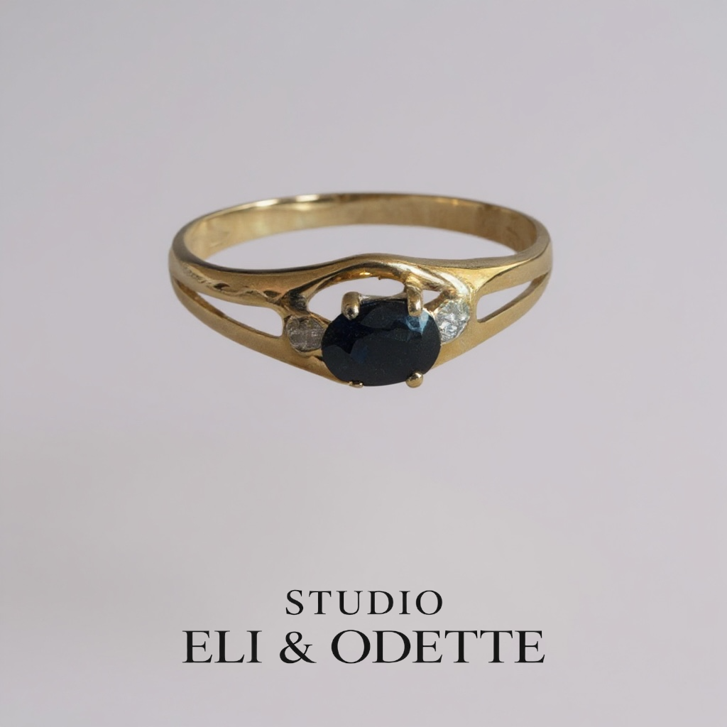 #10 - 750er GOLDRING MIT SAPHIR UND DIAMANTEN - RG 56/57